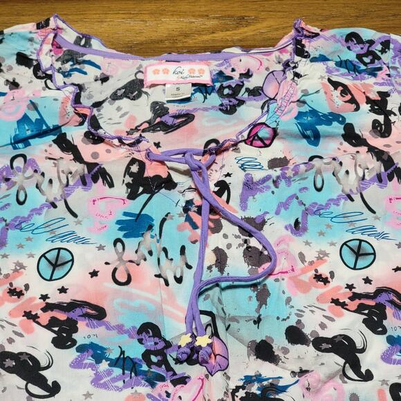Koi by Kathy Peterson Scrub Blouse Abstract Love & Peace - Size Small - Picture 2 of 6